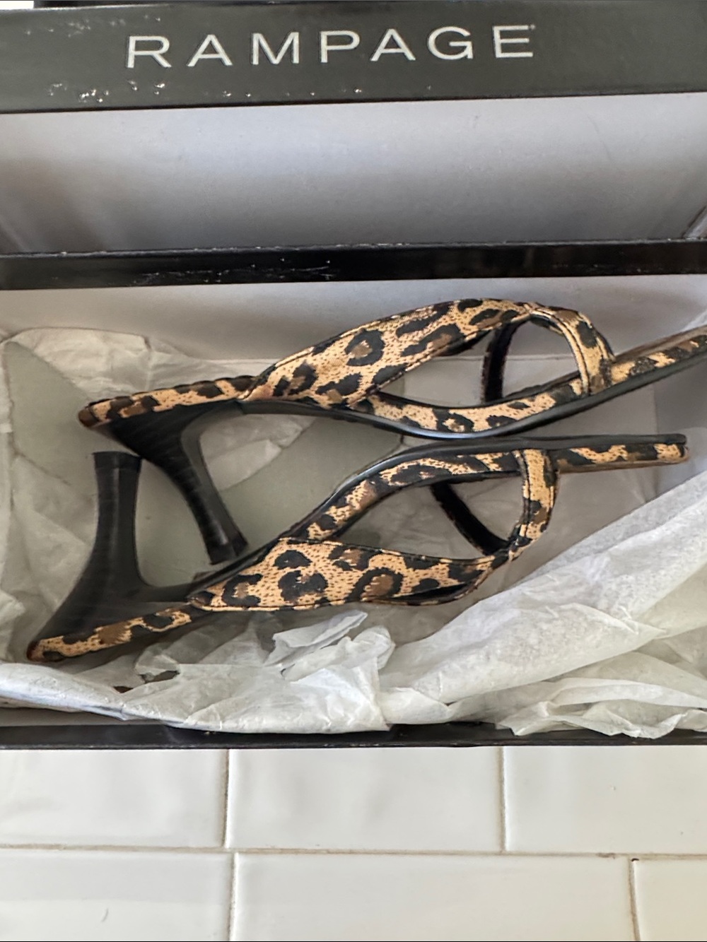 Rampage Leopard-Print Slingback Heels in Tan and Black